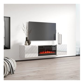 Szafka RTV wisząca LUXE EF z kominkiem elektrycznym biały połysk + biały mat
