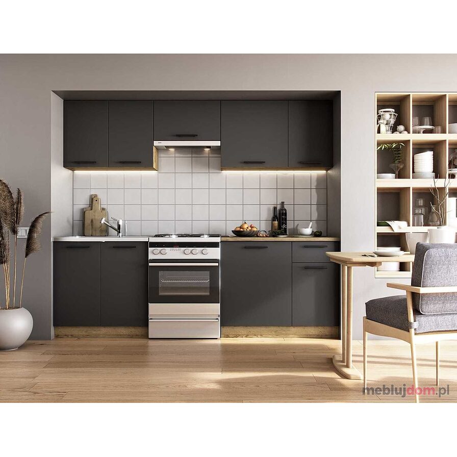 Kuchnia DARIA 240 w kolorze antracyt + dąb craft z blatem w kolorze dąb craft
