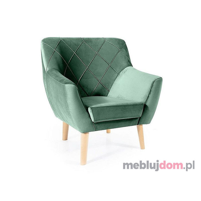 Fotel KIER VELVET 1 buk Signal zielony tapicerowany tkaniną bluvel 78 na bukowych nóżkach