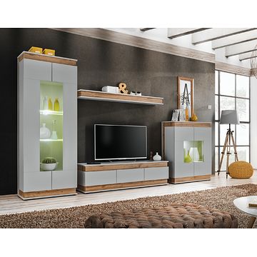 Meblościanka BERLIN ASPG BL w kolorze Perla Gray z listewkami w odcieniu artisan