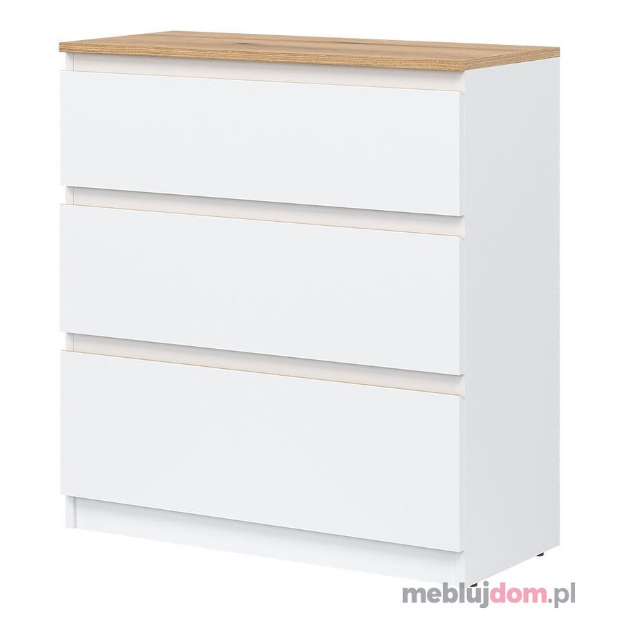 Komoda z szufladami REMI RM02 biała z blatem w odcieniu dębu evoke