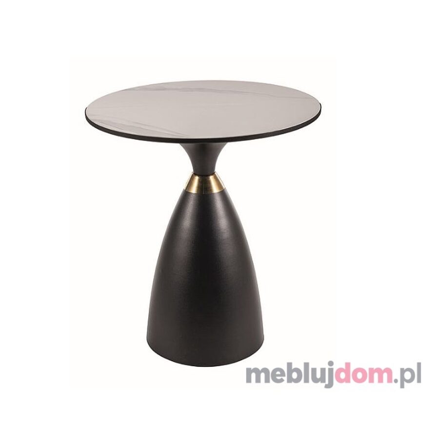 Stolik kawowy okrągły GEMINI Signal z ceramicznym blatem imitującym marmur na czarnej metalowej podstawie