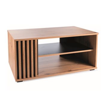 Ława DAFNE Signal w odcieniu dębu artisan z półką pod blatem zdobiona dekorem w formie lameli