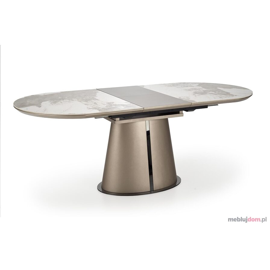 Stół ROBINSON Halmar ceramiczny beżowy marmurowy na stalowej podstawie w aranżacji z krzesłami K-523