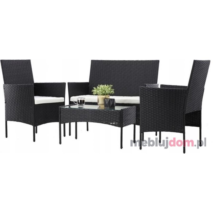 Zestaw czarnych mebli ogrodowych 0849 - stolik + sofa + 2x fotel wykonany z technorattanu