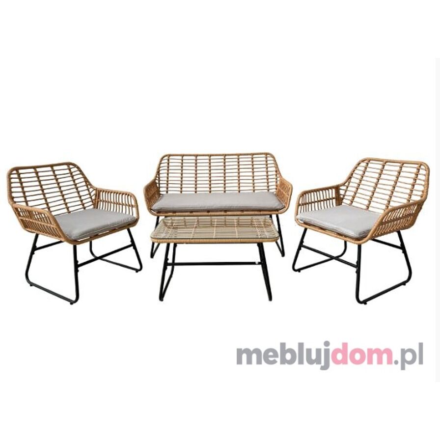 Zestaw mebli ogrodowych 3422 rattan syntetyczny na metalowej podstawie - stolik + sofa + 2x krzesło