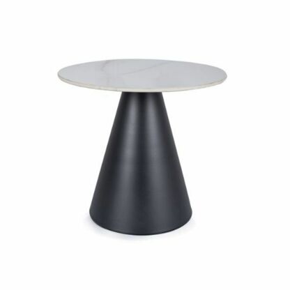 Okrągły stolik kawowy HILL Signal ceramiczny z efektem marmuru na czarnej metalowej podstawie 