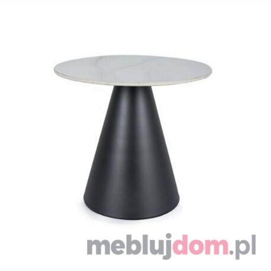 Okrągły stolik kawowy HILL Signal ceramiczny z efektem marmuru na czarnej metalowej podstawie 