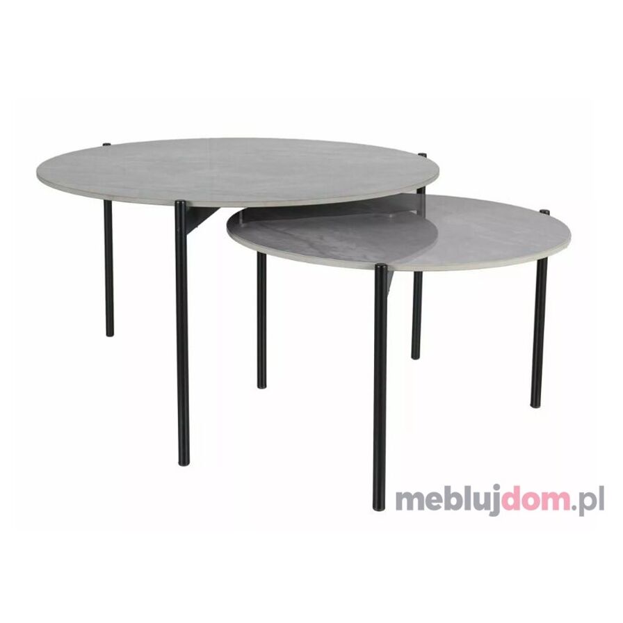 Zestaw dwóch okrągłych ceramicznych ław VETRO Signal szare na metalowych czarnych nogach