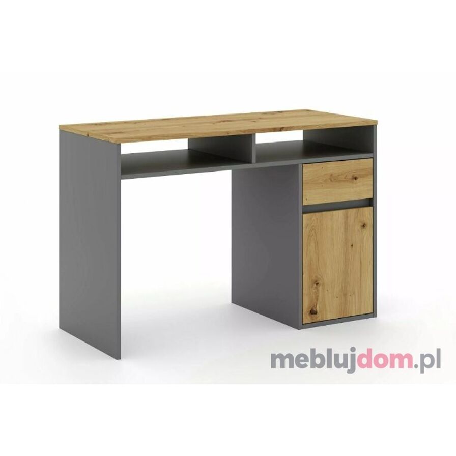 Biurko B-012 Signal z szafką, szufladą i wnękami w odcieniu dębu artisan i antracytu