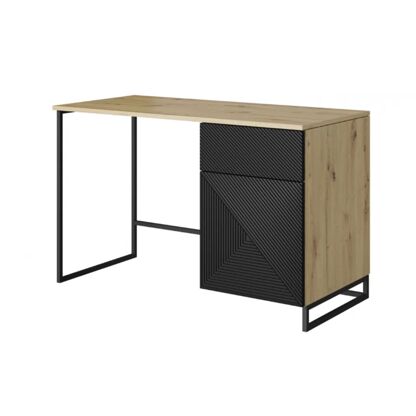 Biurko ASHA 120 w odcieniu dębu artisan i czerni na czarnym metalowym stelażu