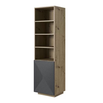 Regał ASHA 50 w odcieniu dębu artisan z ryflowanym frontem river stone na cokole