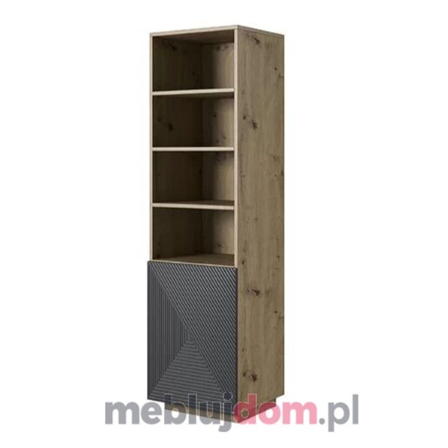 Regał ASHA 50 w odcieniu dębu artisan z ryflowanym frontem river stone na cokole