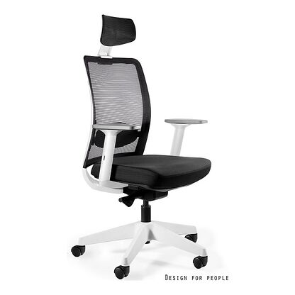 Fotel ergonomiczny ANGGUN Unique Biały stelaż/czarna tkanina