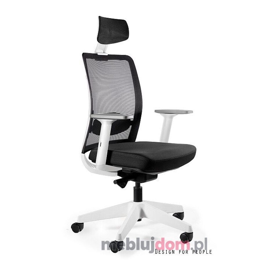 Fotel ergonomiczny ANGGUN Unique Biały stelaż/czarna tkanina