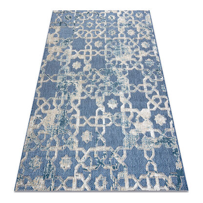 Dywan Strukturalny SOLE D3881 Ornament - płasko tkany niebieski / beż
