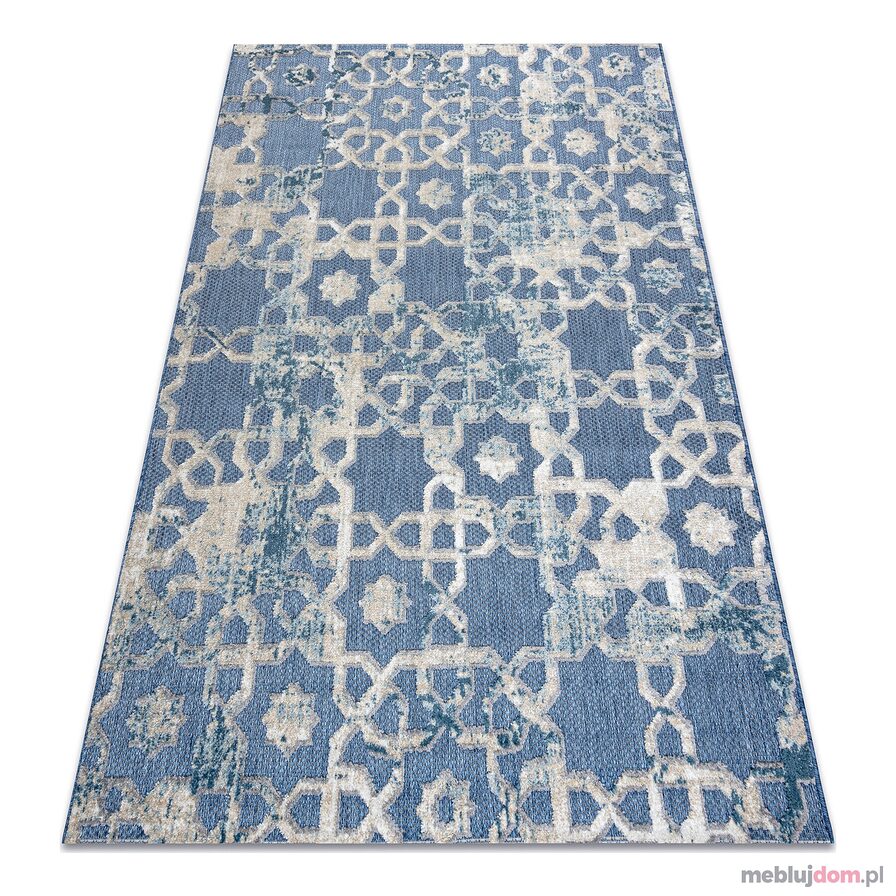 Dywan Strukturalny SOLE D3881 Ornament - płasko tkany niebieski / beż