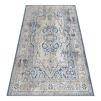 Dywan Strukturalny SOLE D3871 Ornament, ramka - płasko tkany niebieski / beż