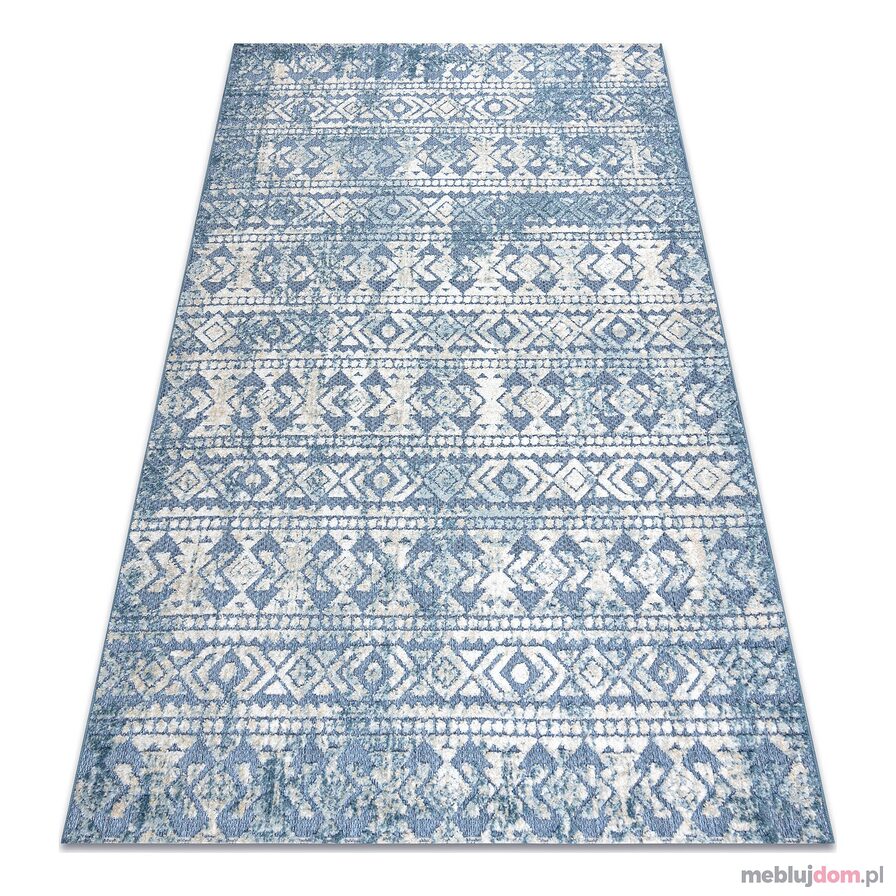 Dywan Strukturalny SOLE D3732 Aztecki, romby - płasko tkany niebieski / beż