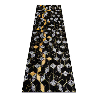 Dywan, Chodnik GLOSS nowoczesny 400B 86 stylowy, glamour, art deco, 3D geometryczny czarny / złoty