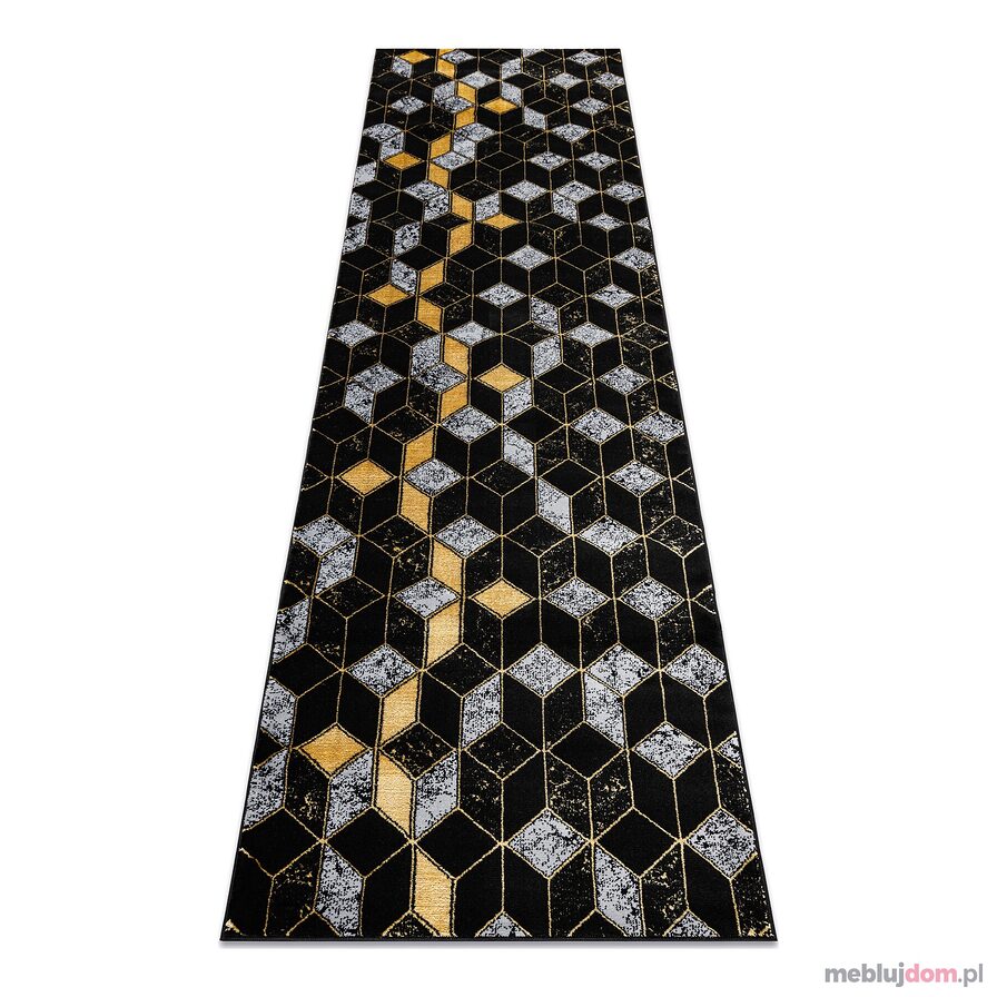 Dywan, Chodnik GLOSS nowoczesny 400B 86 stylowy, glamour, art deco, 3D geometryczny czarny / złoty