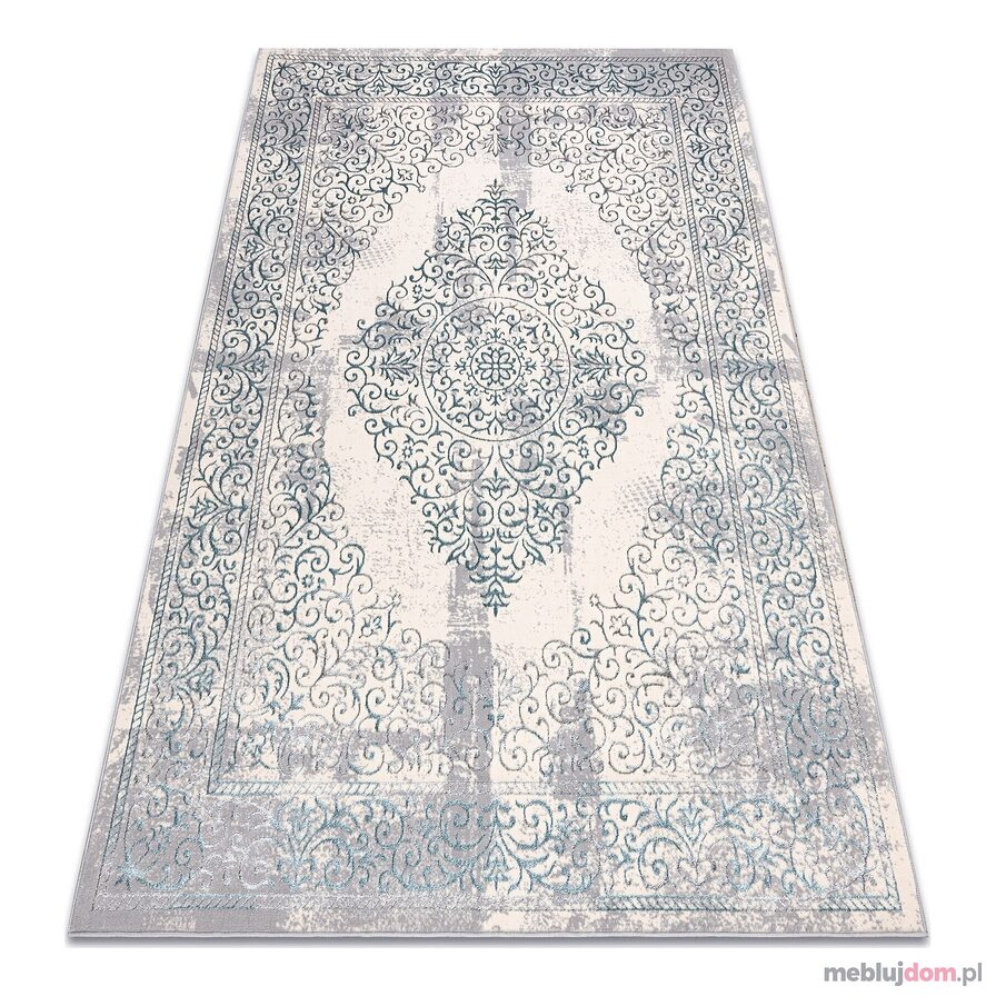 Dywan CORE W7161 Rozeta Vintage - Strukturalny, dwa poziomy runa, jasnoniebieski / krem / szary