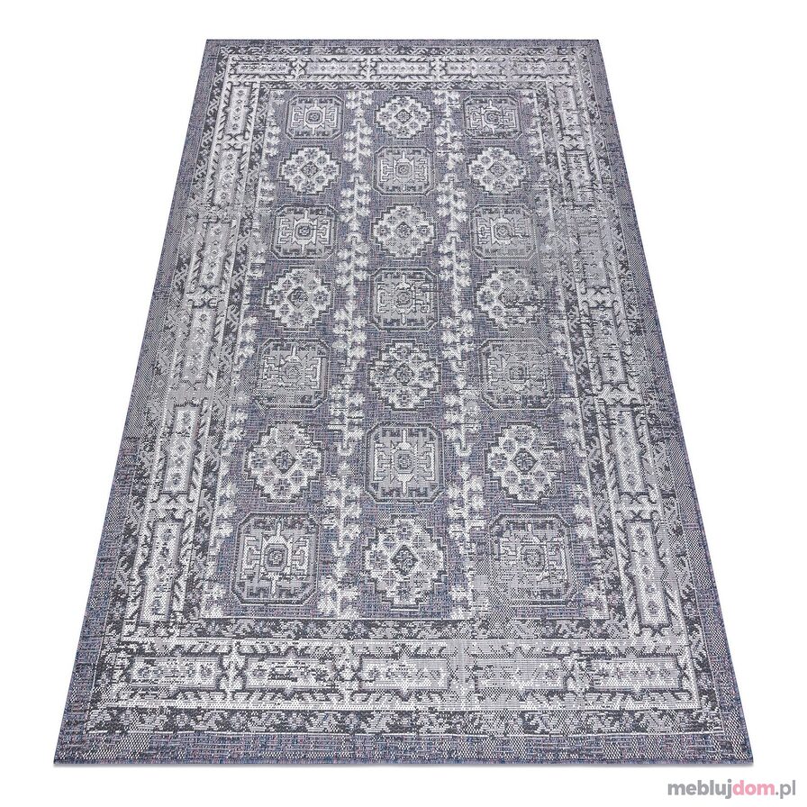 Dywan SZNURKOWY SIZAL SION Ramka, ornament, przecierany 2832 płaskie tkanie niebieski / róż / ecru