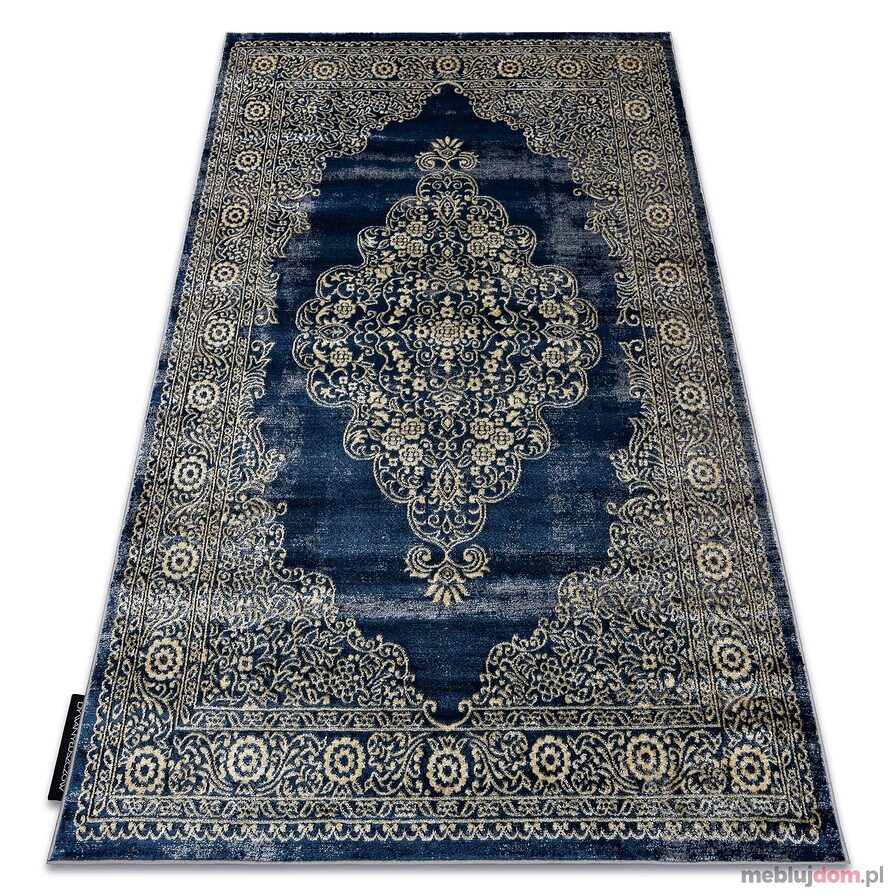 Dywan DE LUXE nowoczesny 474 Ornament - Strukturalny granatowy / złoty