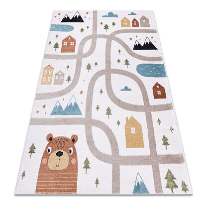 Dywan FUN Polar dla dzieci, uliczki, las, krem