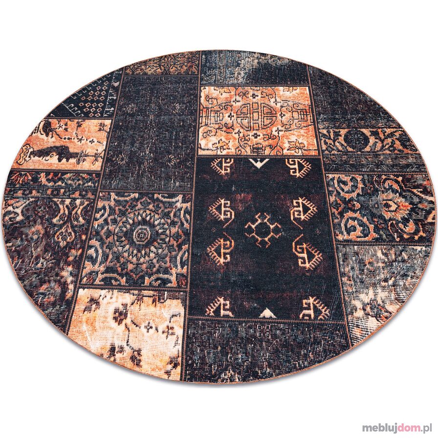 Dywan ANTIKA ancient chocolate, koło nowoczesny patchwork, grecki do prania - czarny / terakota