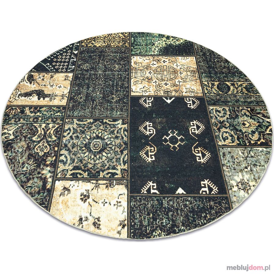 Dywan ANTIKA ancient olive, koło nowoczesny patchwork, grecki do prania - zielony