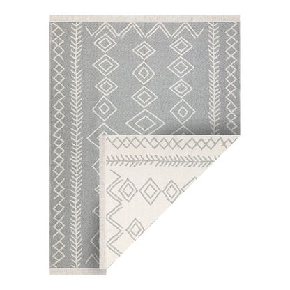Dywan TWIN 23000 Boho, bawełna, dwustronny, romby Ekologiczny frędzle - szary / krem