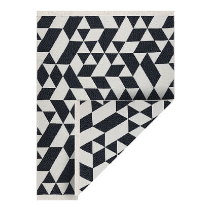 Dywan TWIN 22992 Geometryczny, bawełna, dwustronny Ekologiczny frędzle - czarny / krem
