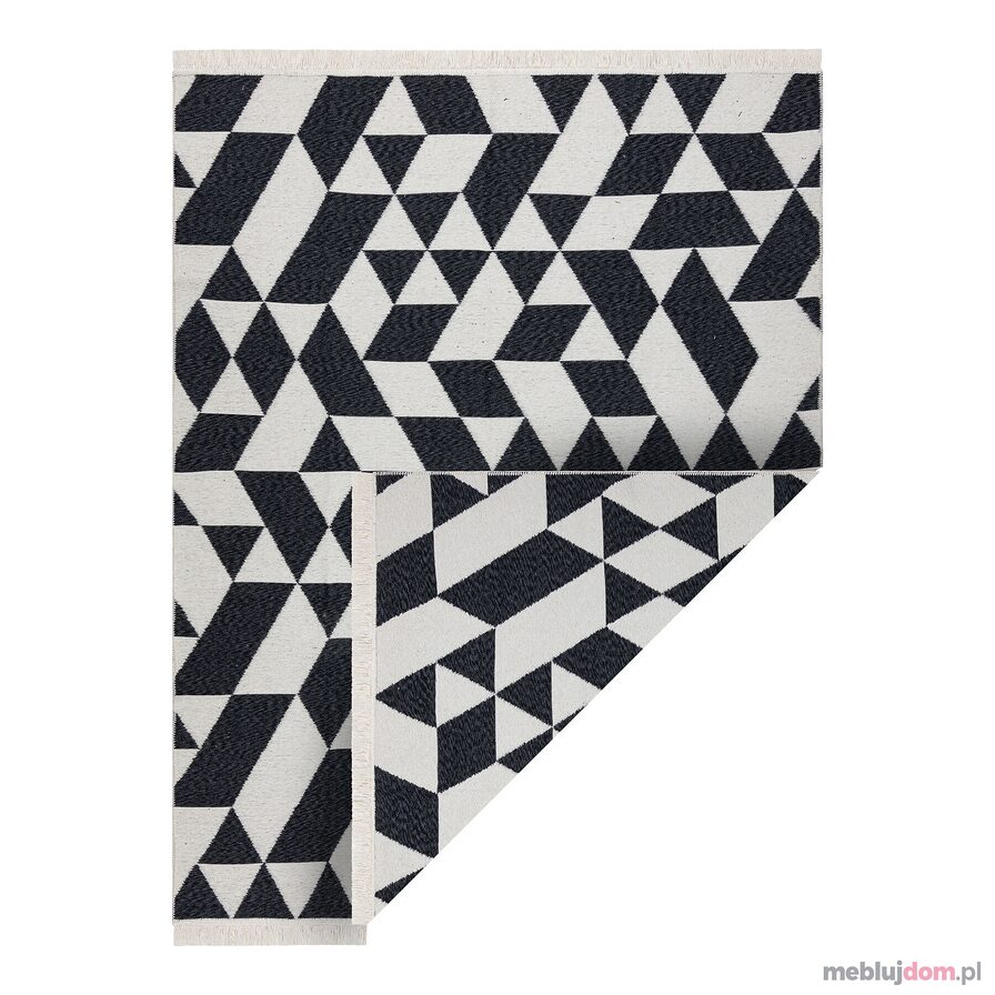 Dywan TWIN 22992 Geometryczny, bawełna, dwustronny Ekologiczny frędzle - czarny / krem