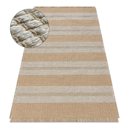 Dywan JUTE 3734 beż / szary pasy - jutowy, płaskotkany, frędzle