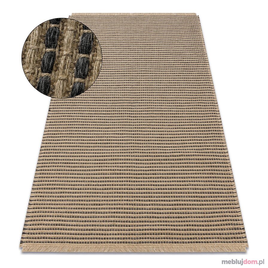 Dywan JUTE 3652 czarny / beż linie - jutowy, płaskotkany, frędzle