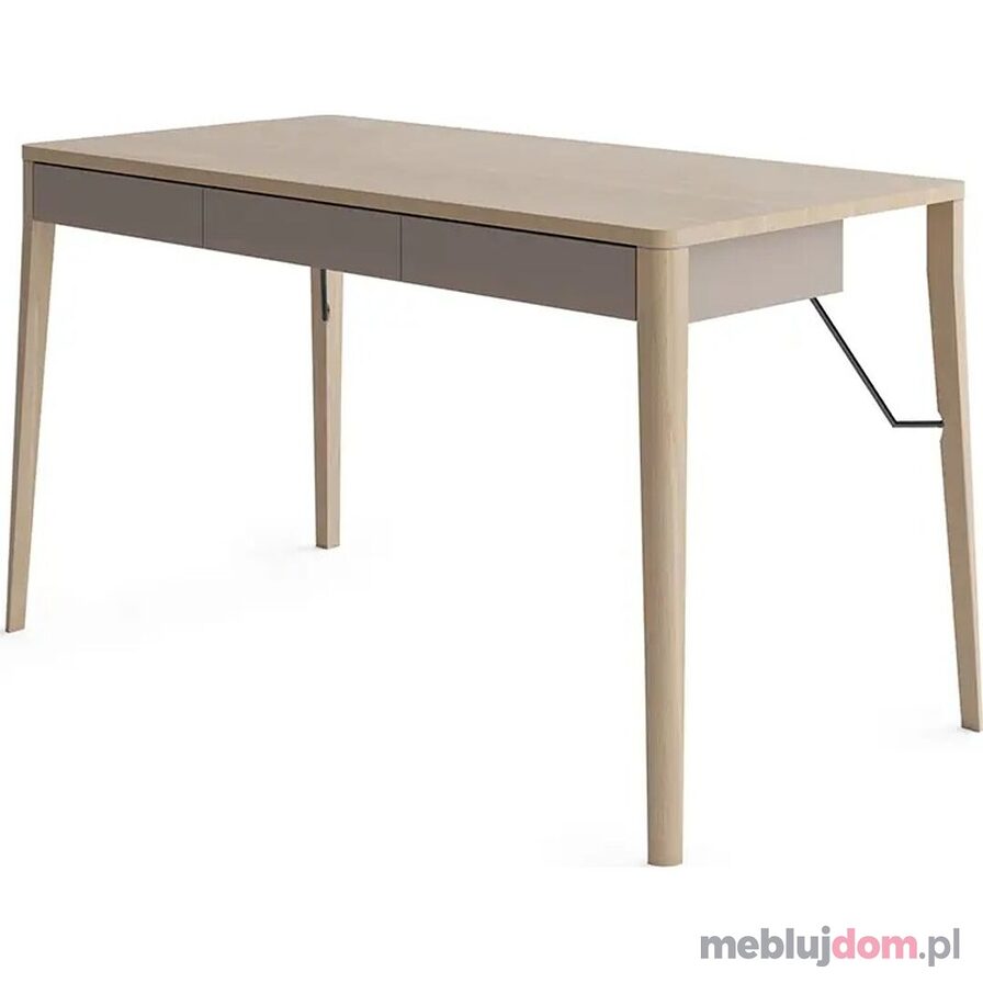 Biurko MATCH MK-01 z beżowymi szufladami na dębowych nogach