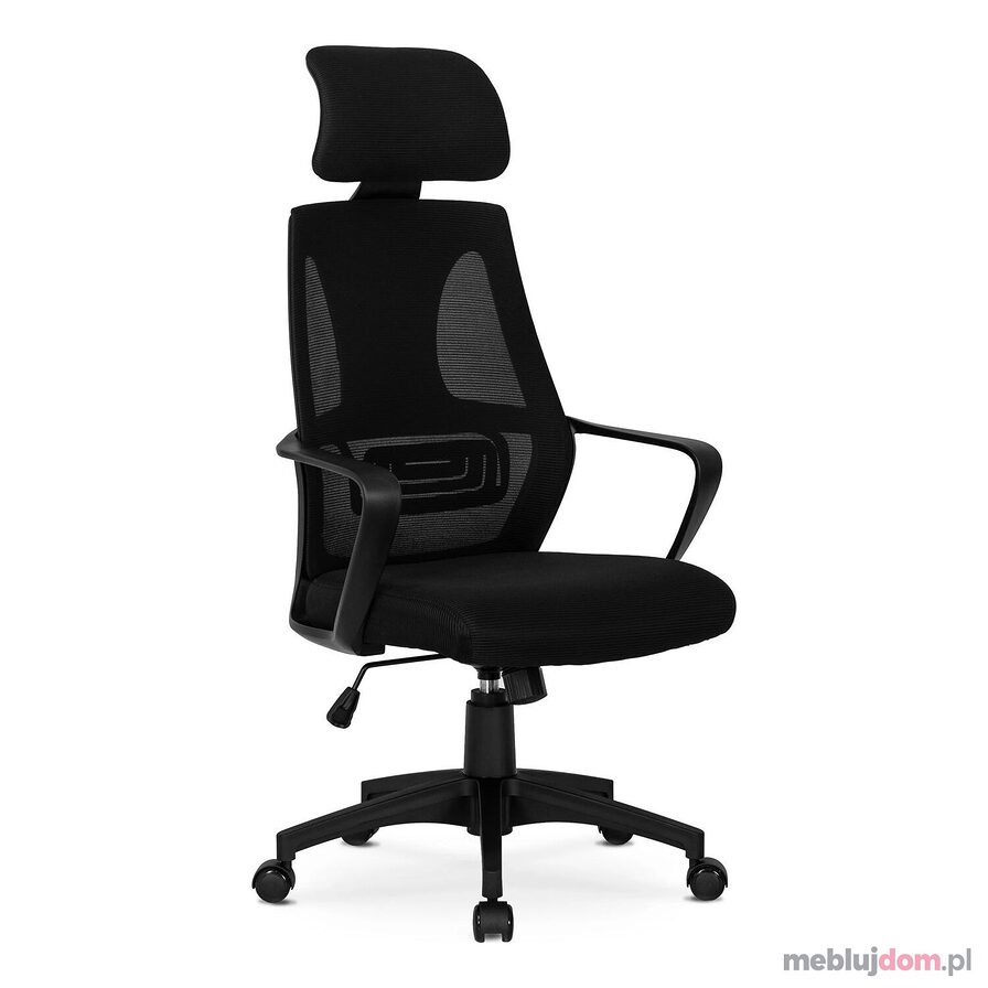 Czarny fotel biurowy ergonomiczny HARD z regulowanym zagłówkiem