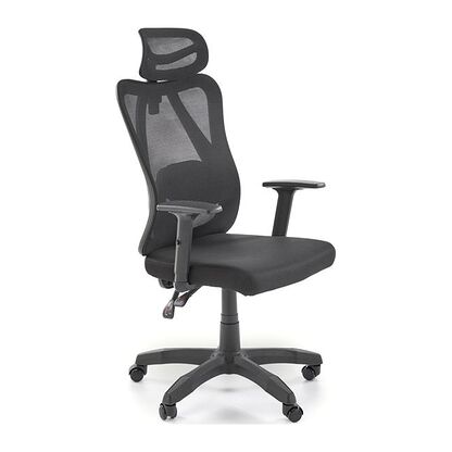 Czarny fotel ergonomiczny RAMOS z regulowanymi podłokietnikami, zagłówkiem i punktem podparcia pleców