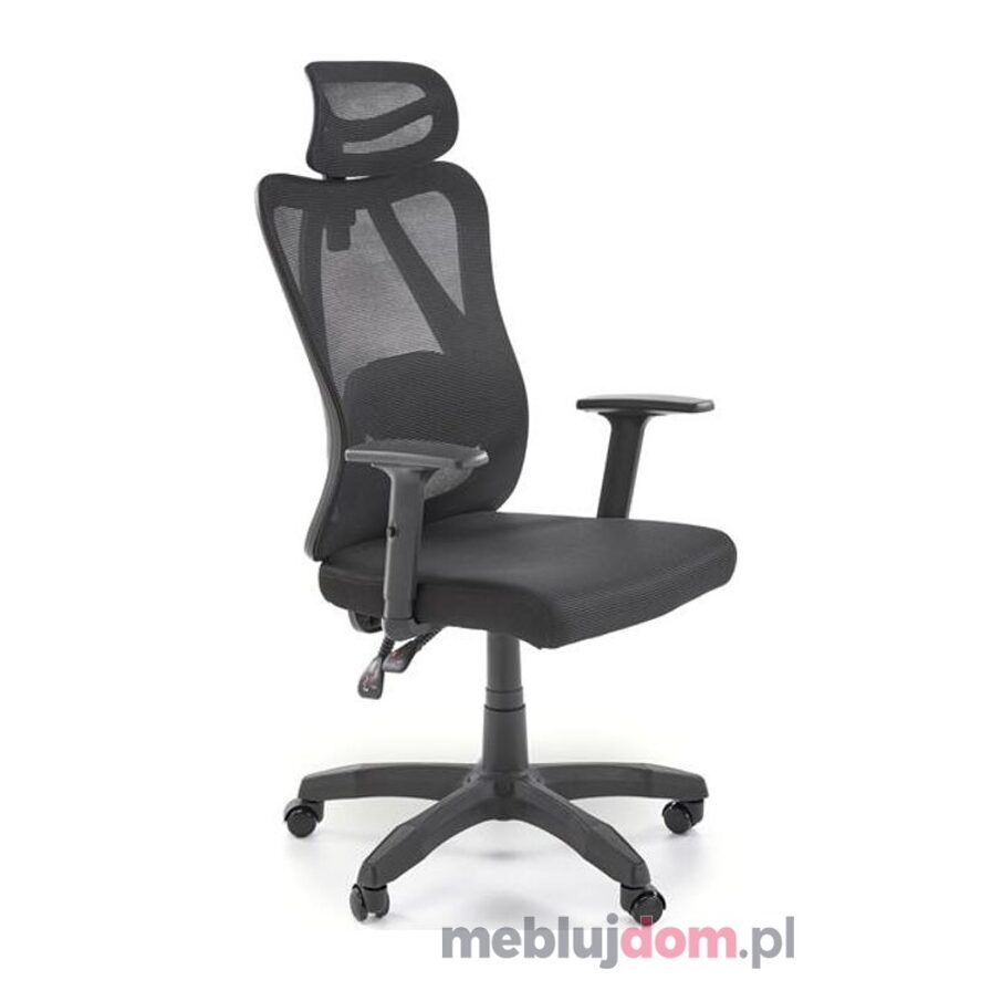 Czarny fotel ergonomiczny RAMOS z regulowanymi podłokietnikami, zagłówkiem i punktem podparcia pleców