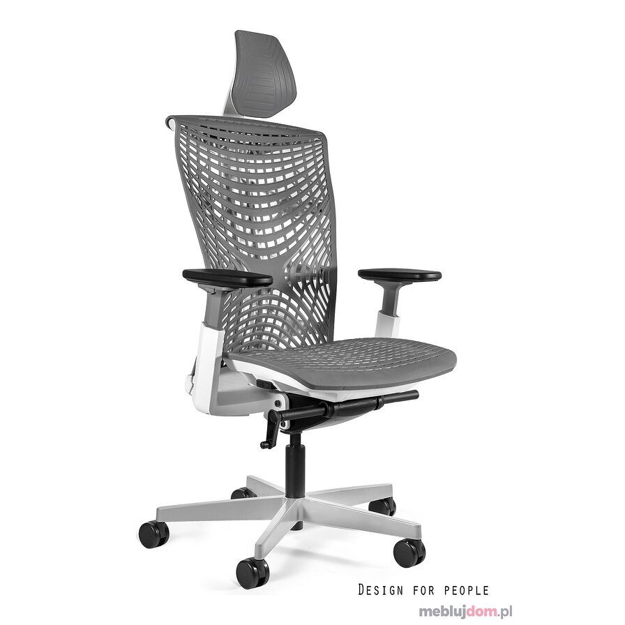 Fotel ergonomiczny REYA elastomer Unique biały stelaż + szary elastomer