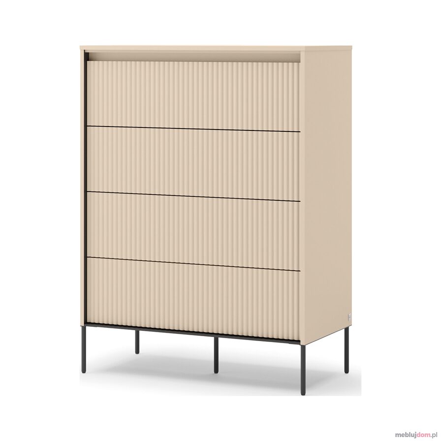 Komoda TREND TS-04 z szufladami w odcieniu beżu piaskowego zdobiona ryflowaniem z oświetleniem led 