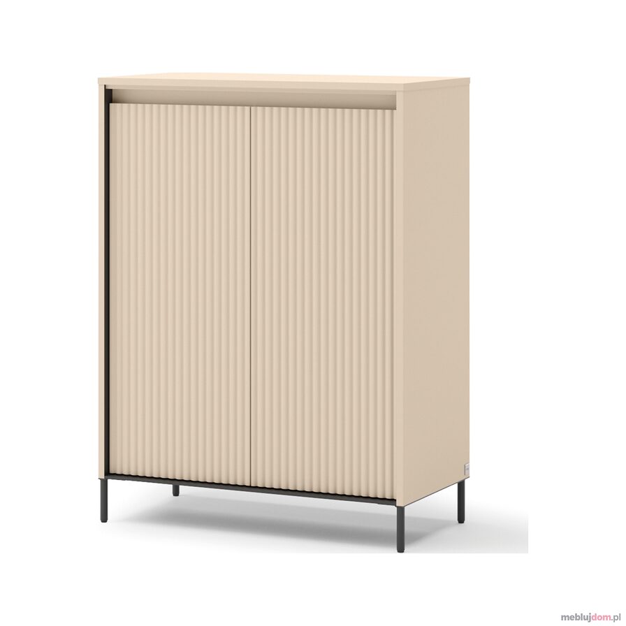 Dwudrzwiowa komoda TREND TG-03 w odcieniu beżu piaskowego zdobiona ryflowaniem z led na czarnych nóżkach