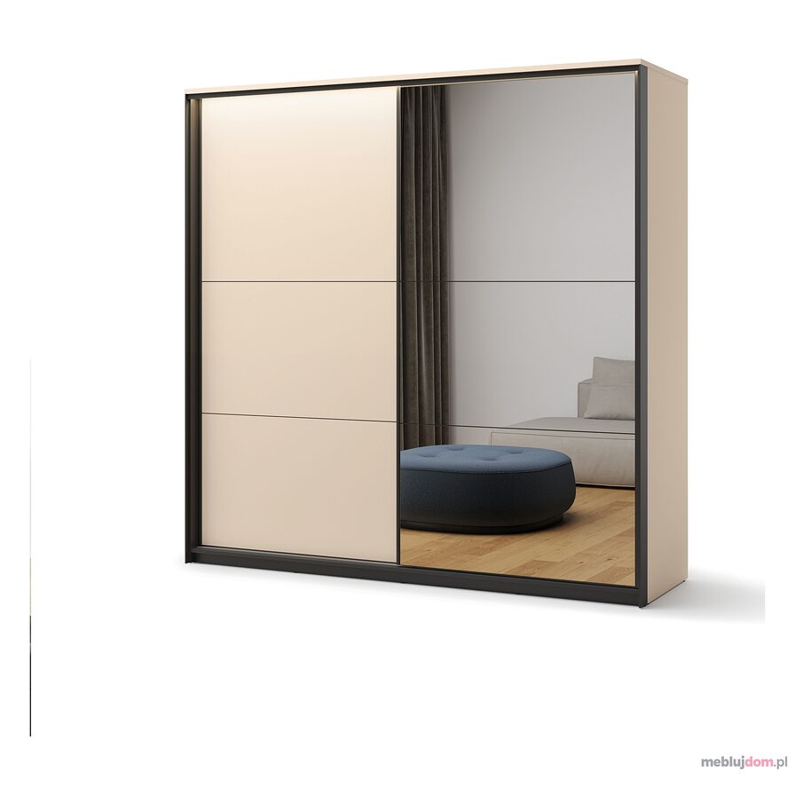 Dwudrzwiowa beżowa szafa sypialniane ENNA EN-01 z lustrem i oświetleniem led