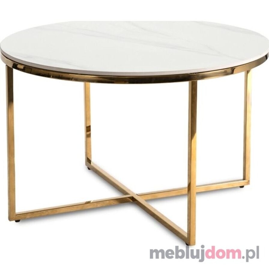 Stolik kawowy w stylu glamour MARINE na złotym stelażu z ceramicznym blatem