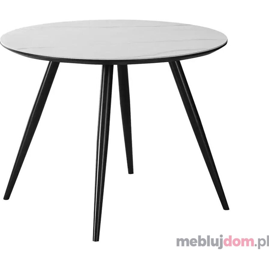 Okrągły stół IDEAL CERAMIC w odcieniu białego marmuru na czarnych matowych metalowych nogach