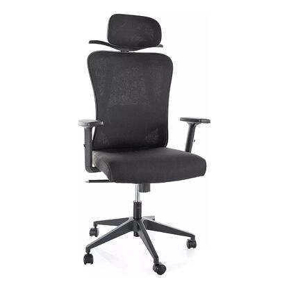 Czarny fotel ergonomiczny Q-080M z regulowanymi podłiketnikami, zagłówkiem i odcinkiem lędźwiowym