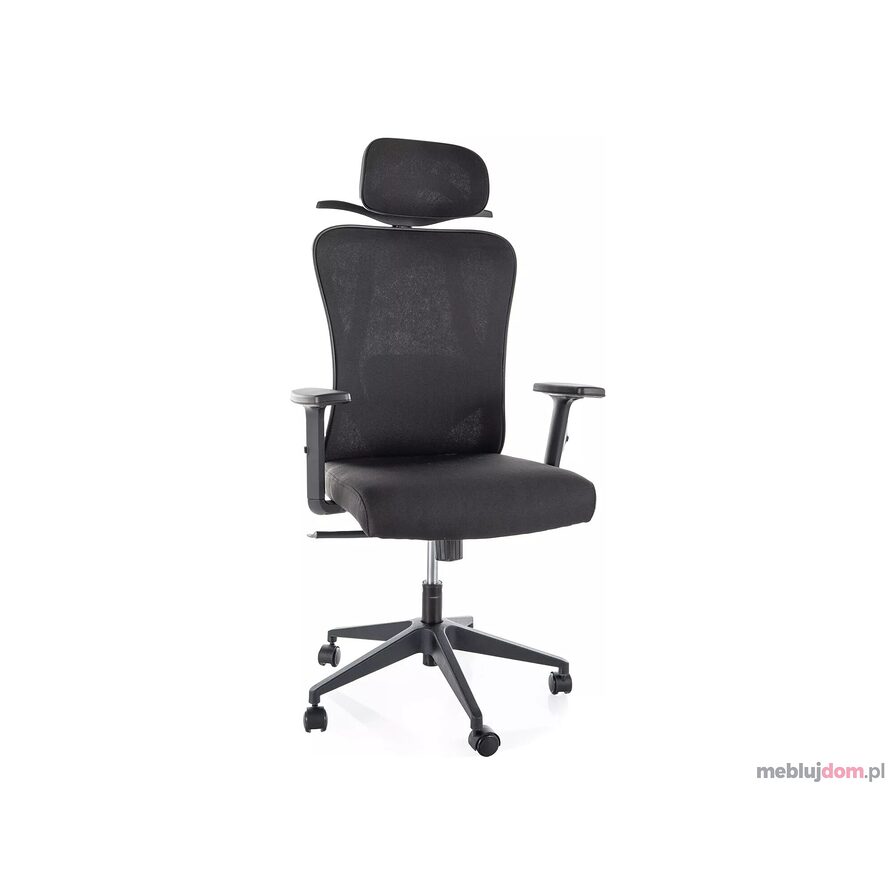 Czarny fotel ergonomiczny Q-080M z regulowanymi podłiketnikami, zagłówkiem i odcinkiem lędźwiowym