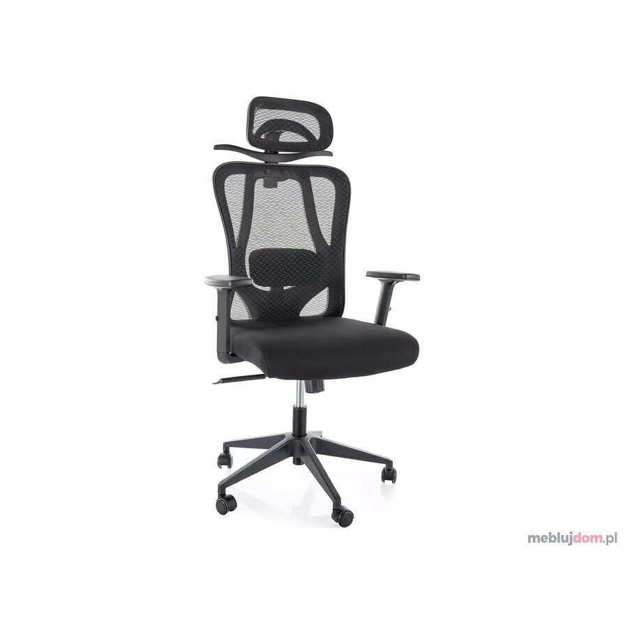 Czarny fotel ergonomiczny Q-080 z regulowanymi podłokietnikami, zagłówkiem i odcinkiem lędźwiowym