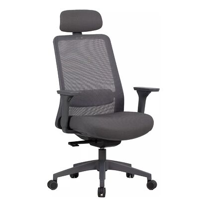 Szary fotel ergonomiczny Q-718H Signal z regulowanymi podłokietnikami i podpórką lędźwiową